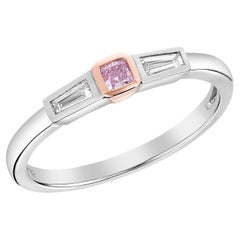 14k Gold Stackable Ring Featuring a 0.08 Pink Diamond Accented by Baguettes
