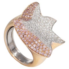 Rose Gold Star-Shaped Band Ring with White and Pink Diamond Pavé