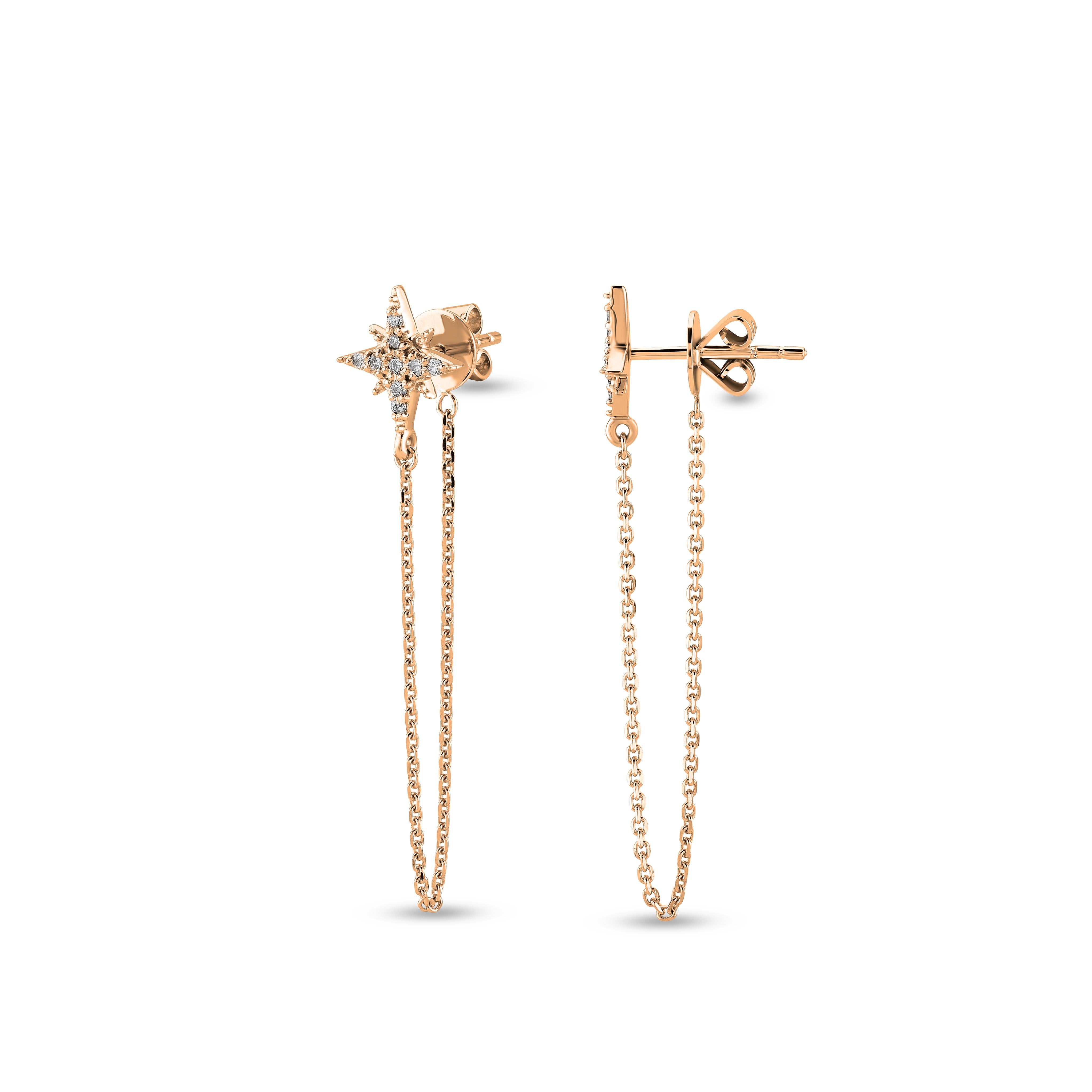 Moderne Boucles d'oreilles en or rose en forme d'étoile avec diamants en vente