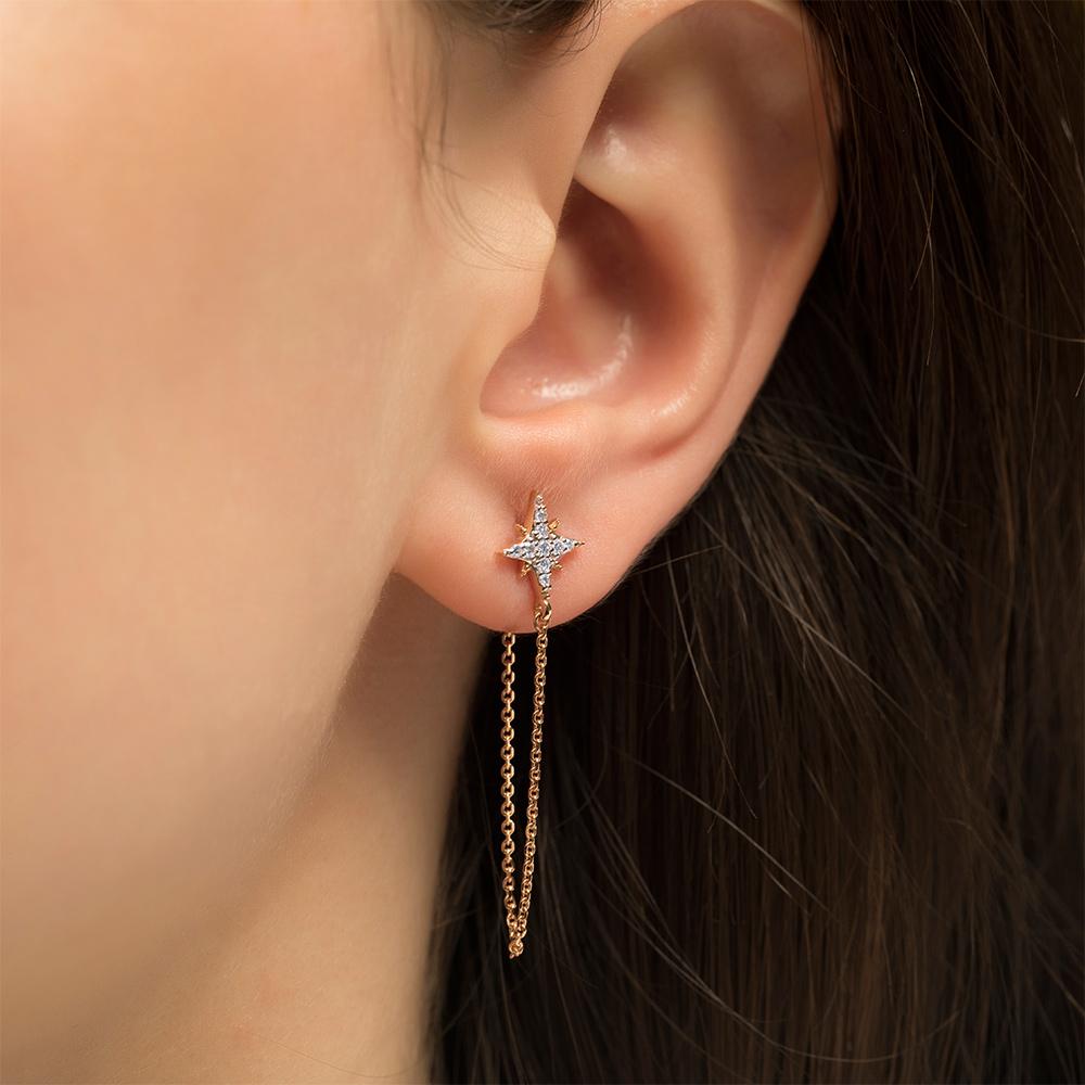 Round Cut Rose Gold Star-Shaped Earrings with Diamonds For Sale