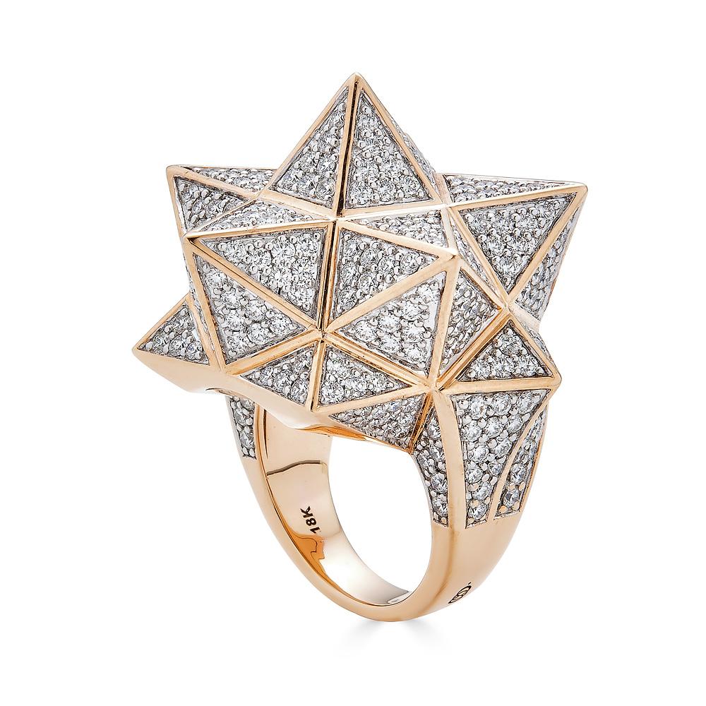 Taille ronde Bague Tetra étoile en or rose et diamants en vente