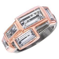 Rose Gold and Sterling Silver Ring with White Topaz Baguettes