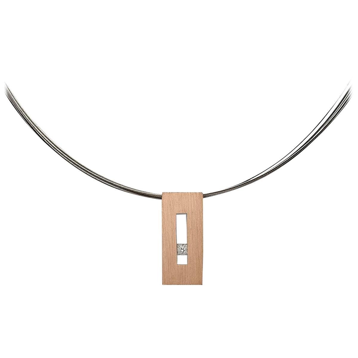 Diamond in Rose Gold Suspended Rectangle Pendant For Sale