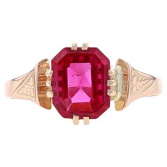 Rose Gold Synthetic Ruby Edwardian Solitaire Ring - 10k Emerald 1.60ct Antique