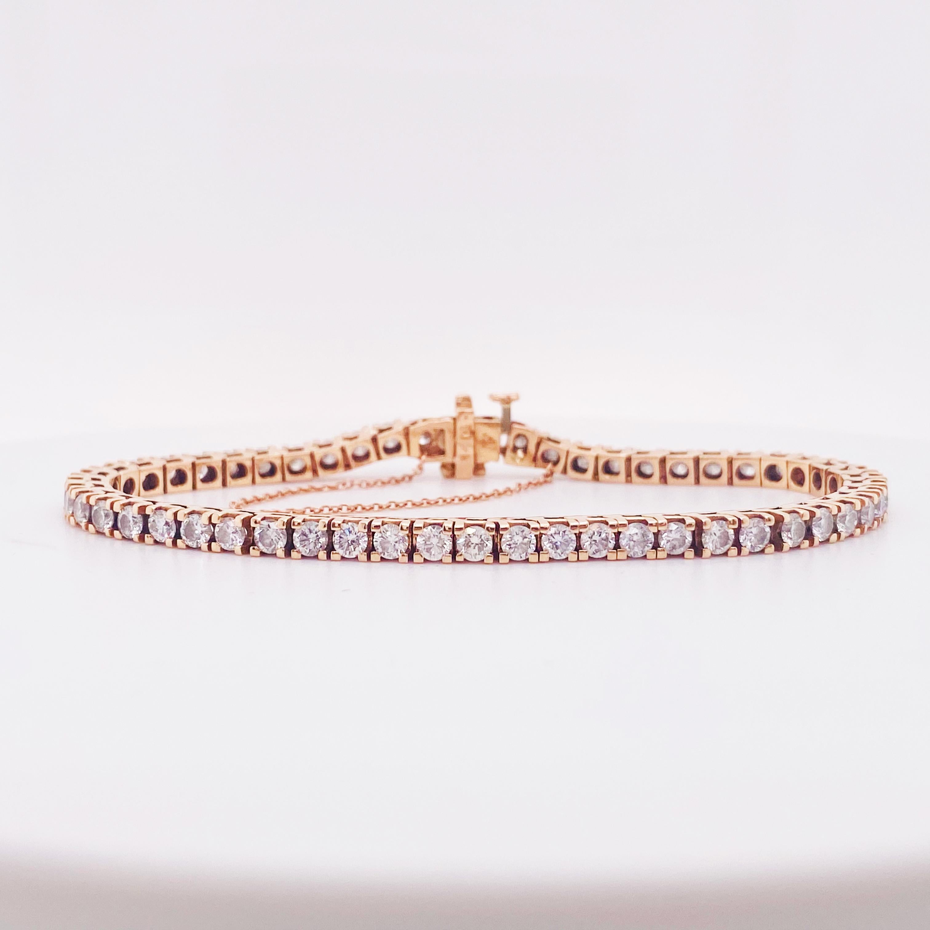 Modern Rose Gold Tennis Bracelet in 4.5 Carats Straight Diamond Bracelet in Pink Gold For Sale