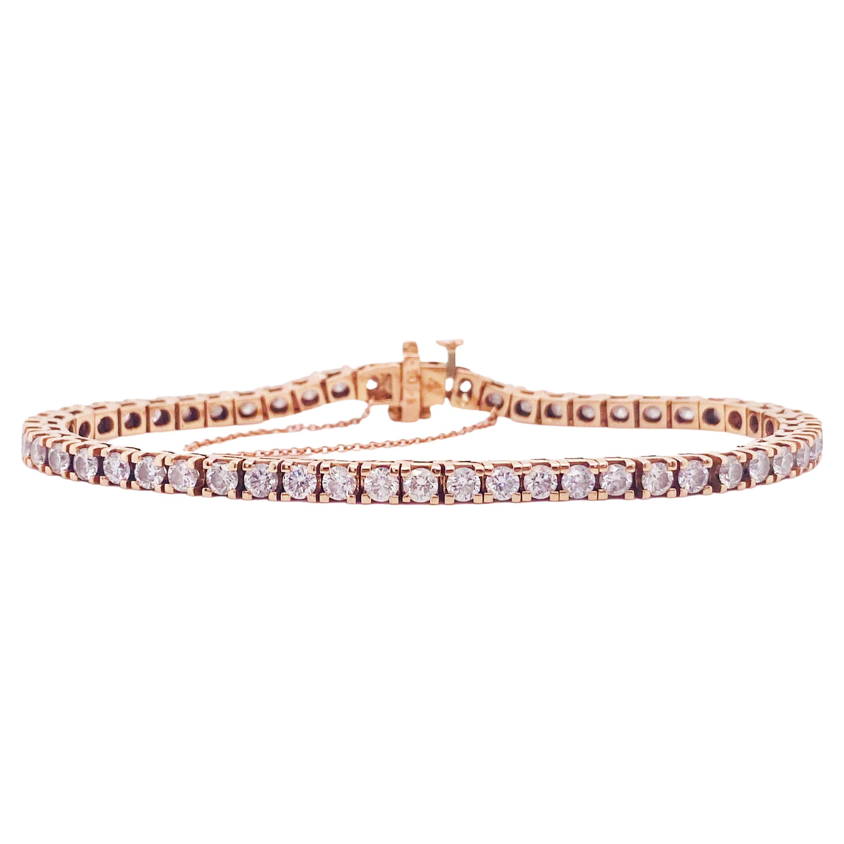 Bracelet tennis en or rose avec diamants droits de 4,5 carats