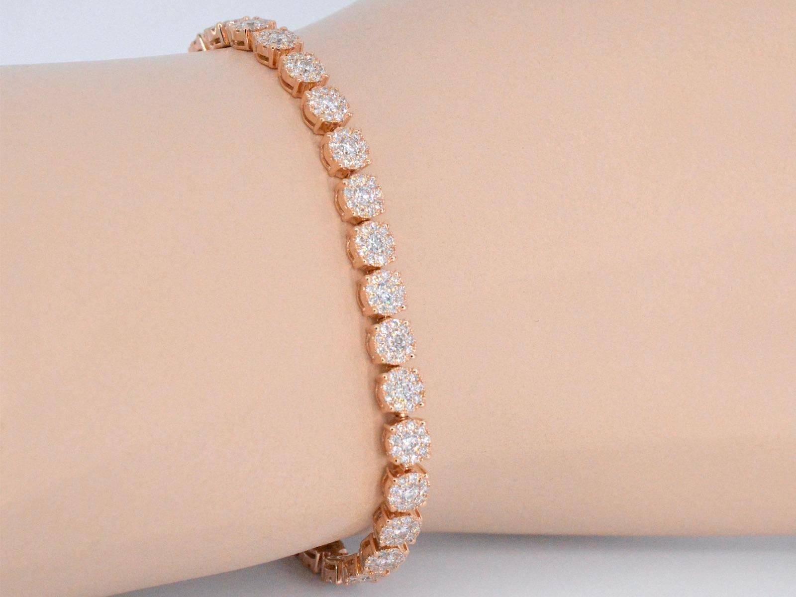 Contemporain Bracelet tennis en or rose avec diamants de 5,00 carats en vente