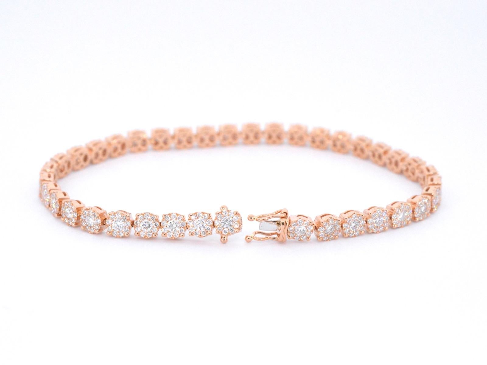 Taille brillant Bracelet tennis en or rose avec diamants de 5,00 carats en vente