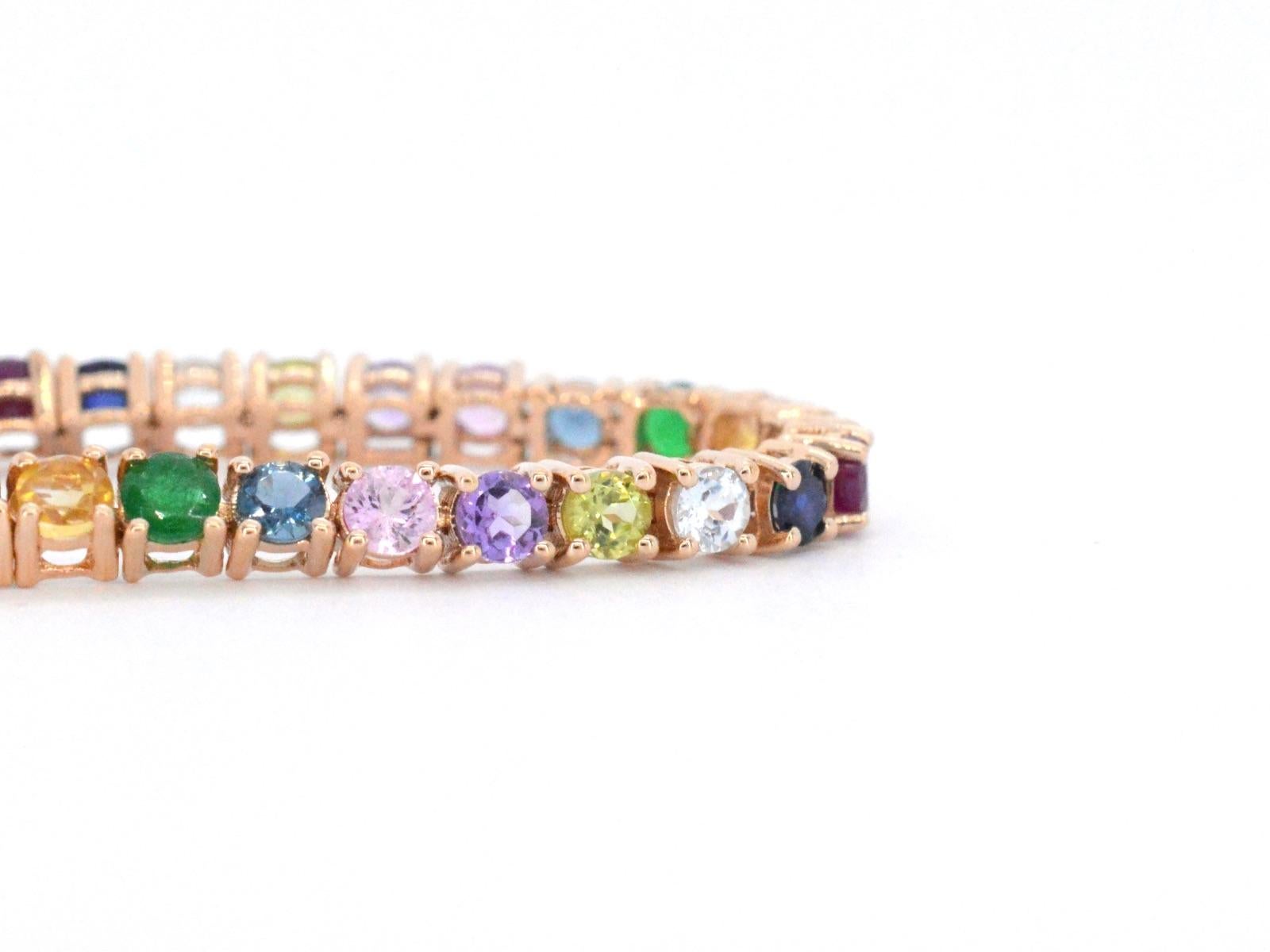 Contemporary Rose Gold Tennis Bracelet with Multi Color Gemstones For Sale