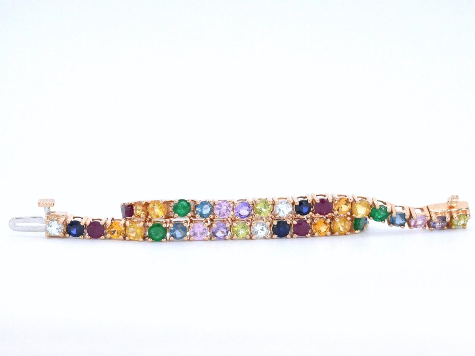 Brilliant Cut Rose Gold Tennis Bracelet with Multi Color Gemstones For Sale