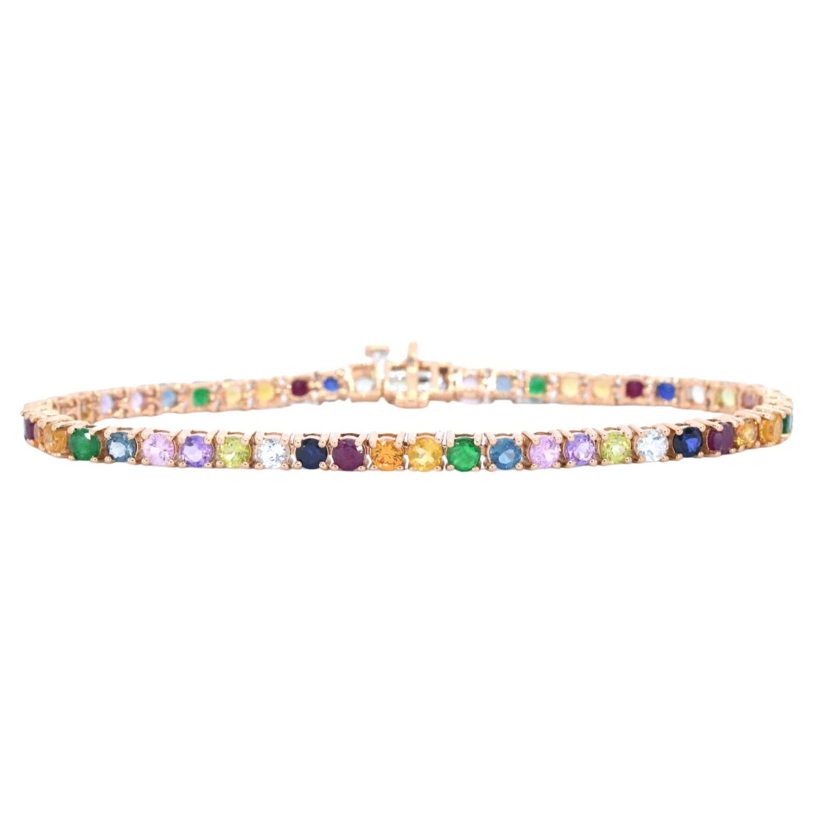 Rose Gold Tennis Bracelet with Multi Color Gemstones