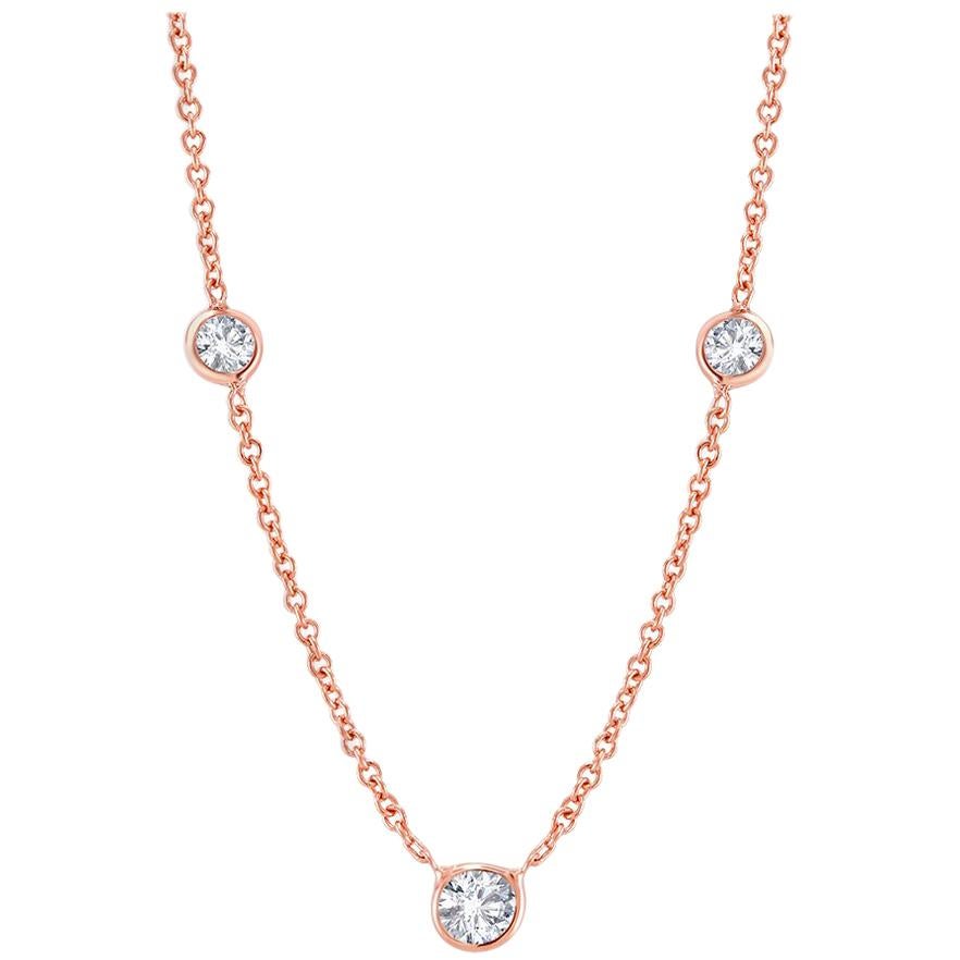 Rose Gold Three-Diamond Weighing point 55 Carat Bezel Set Pendant Necklace