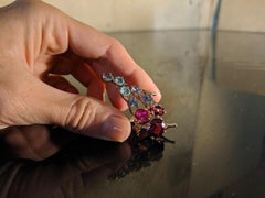 GRS Certified Pigeon's Blood Ruby Rose Gold Tobacco Brooch with Sapphires