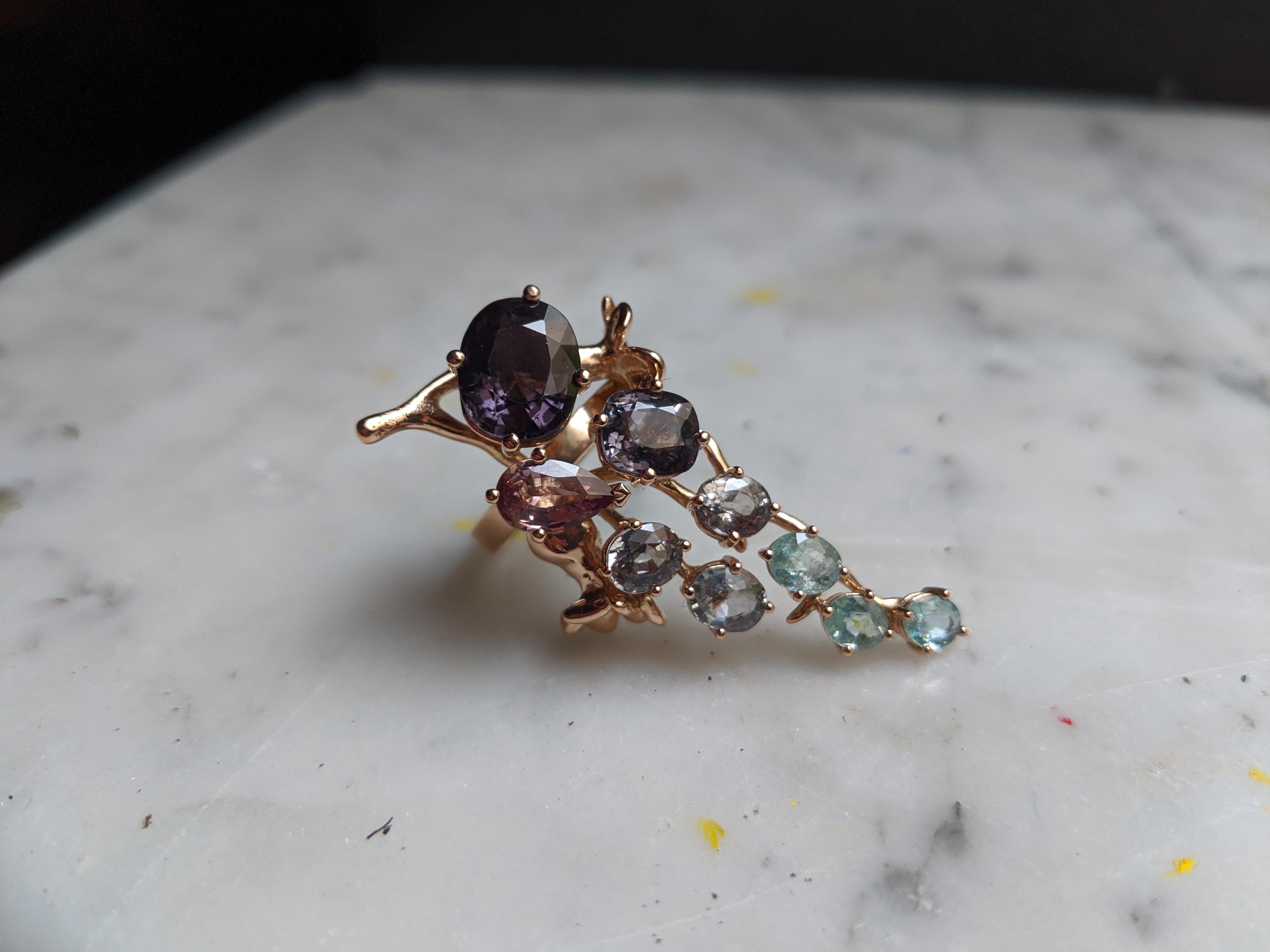 Rose Gold Engagement Ring with Sapphires, and Paraiba Tourmalines 4
