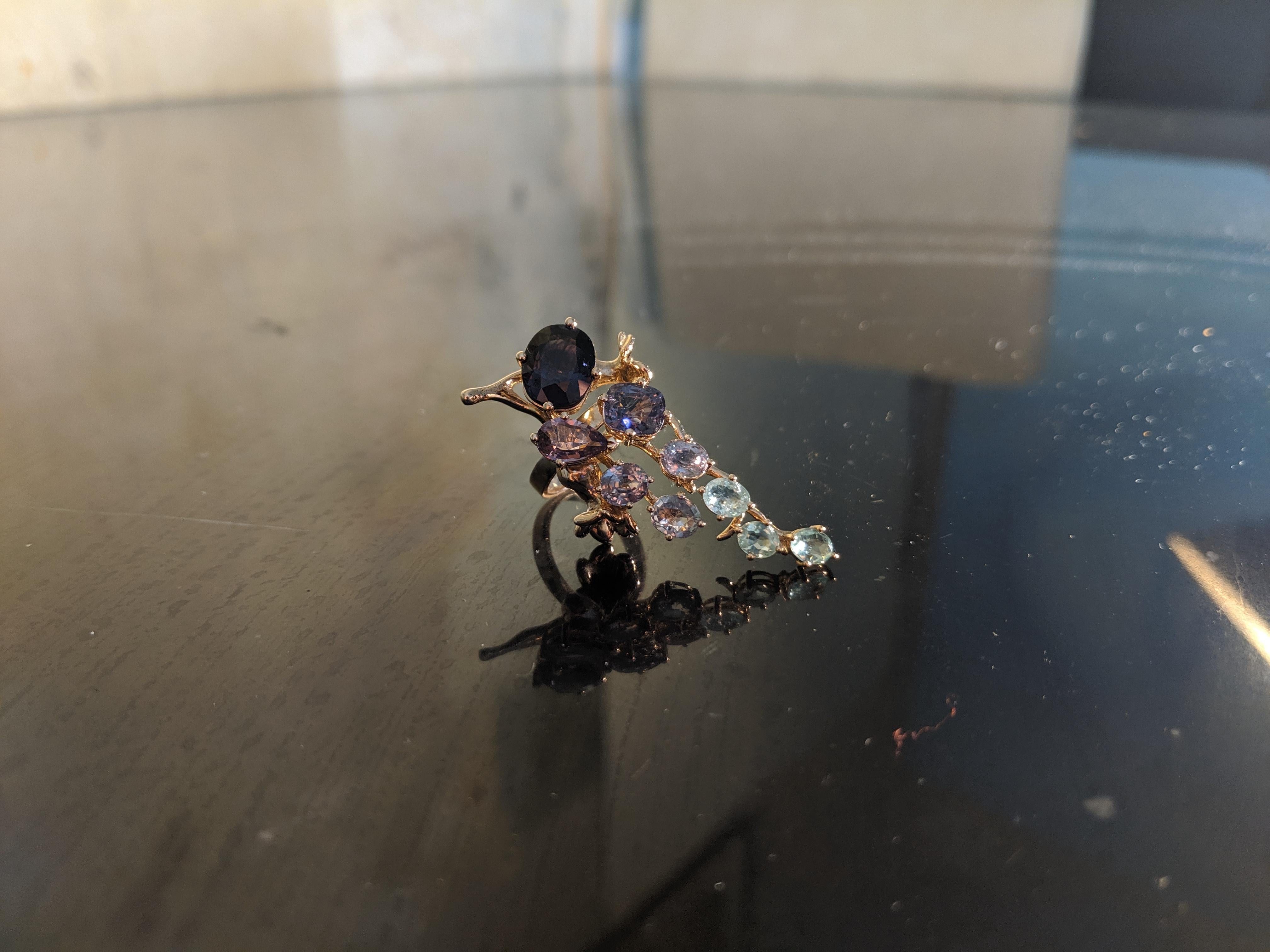 Oval Cut Rose Gold Tobacco Cocktail Ring with Sapphires, Spinels and Paraiba Tourmalines For Sale