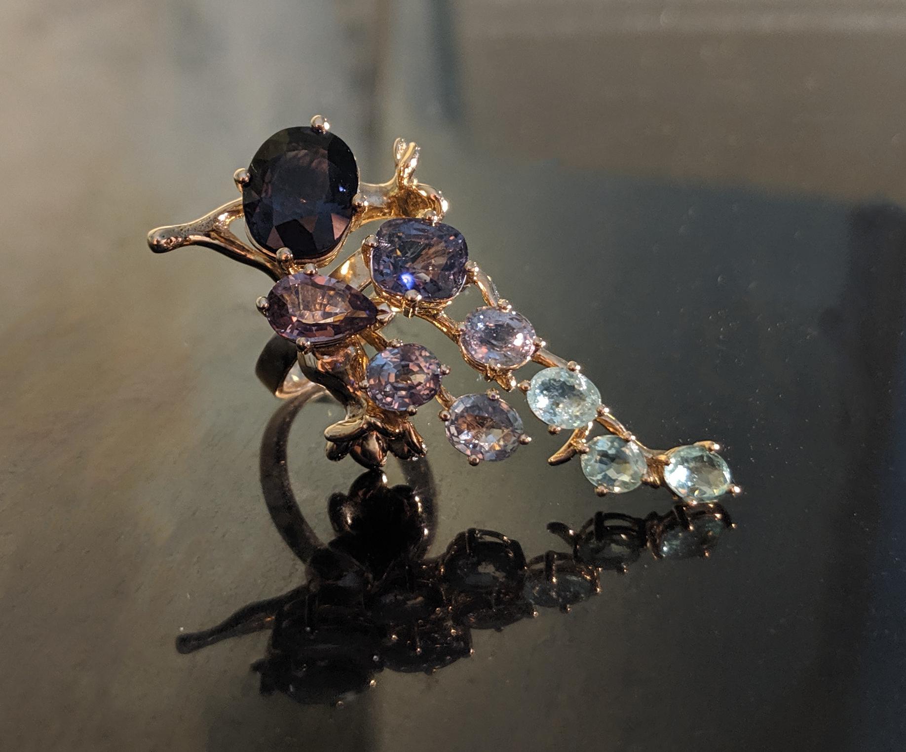 Women's Rose Gold Tobacco Cocktail Ring with Sapphires, Spinels and Paraiba Tourmalines For Sale