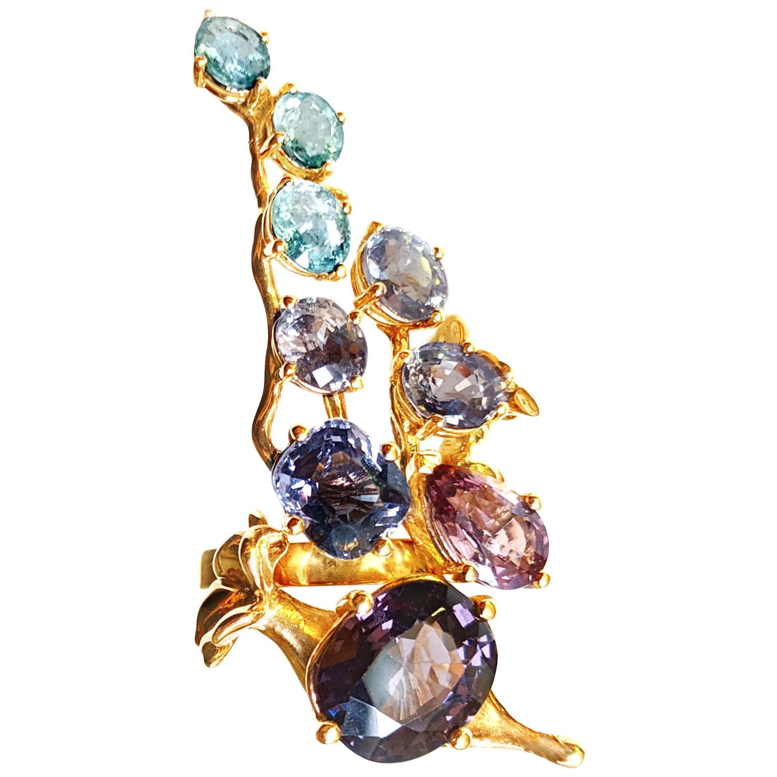 Anello Cocktail Tobacco in oro rosa con zaffiri, spinelli e tormaline Paraiba