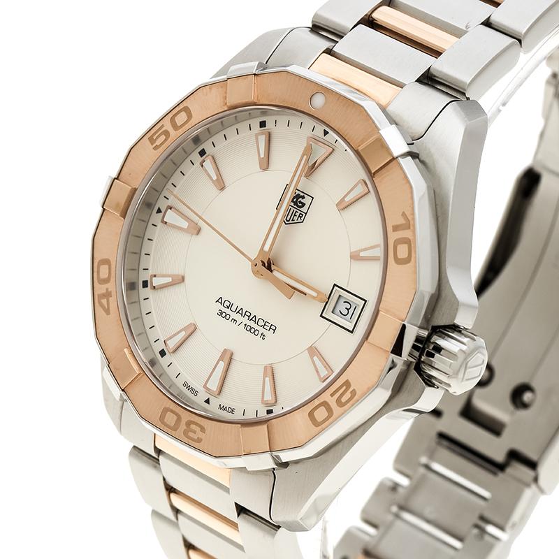 Rose Gold Tone Stainless Steel Aquaracer WAY1150.BD0911 Men's Wristwatch 40 mm In Good Condition In Dubai, Al Qouz 2