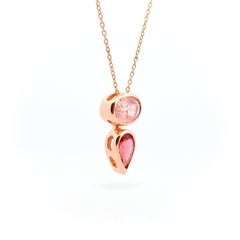 Rose Gold Tourmaline and Strawberry Quartz Bezel Set Balance Necklace