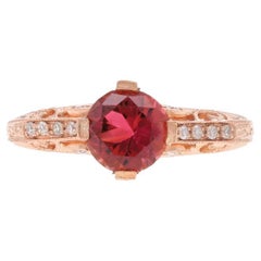 Ring aus Roségold mit Turmalin und Diamant - 10k runder 1,23ctw geätzter Milgrain