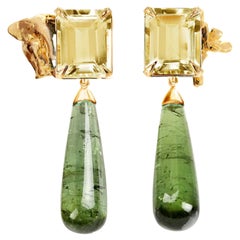 Rose Gold Transformer Earrings with Detachable Long Green Tourmalines