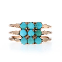 Rose Gold Turquoise Victorian Cluster Cocktail Ring 12k Cabochon Antique 5 3/4