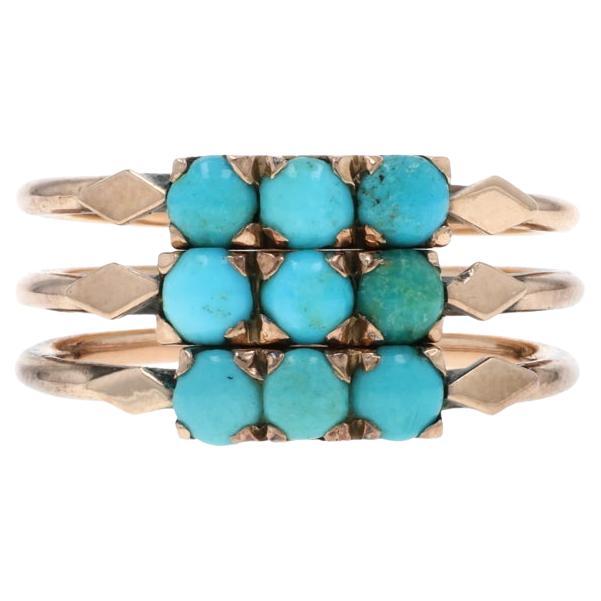 Rose Gold Türkis Victorian Cluster Cocktail Ring 12k Cabochon Antique 5 3/4 im Angebot