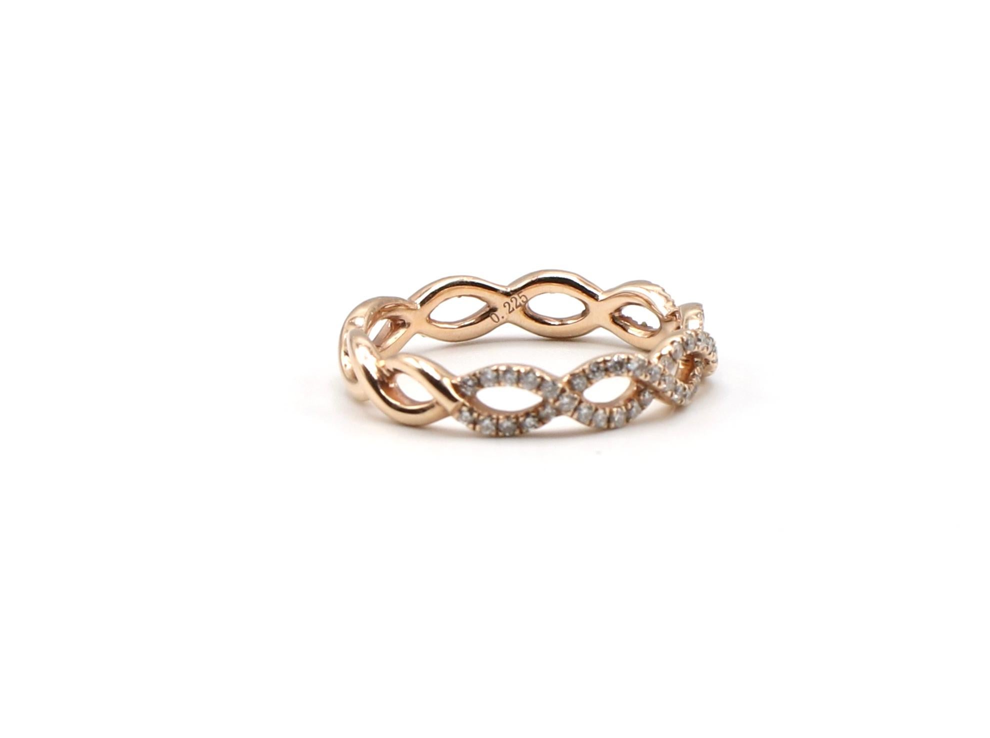 Contemporary Rose Gold Twisted Natural Diamond Wedding Band Stackable Ring For Sale