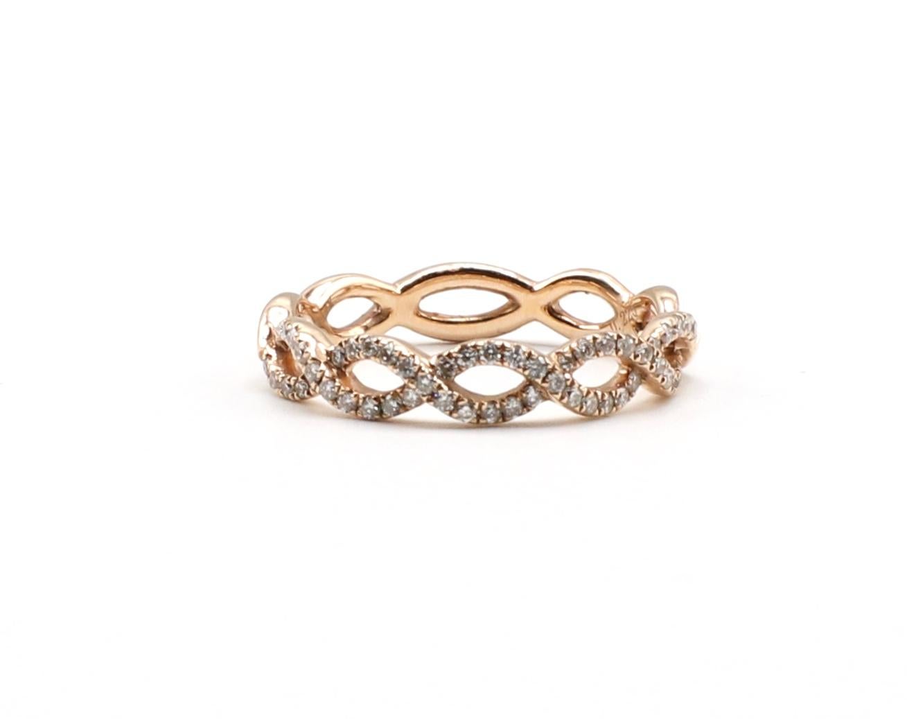 Rose Gold Twisted Natural Diamond Wedding Band Stackable Ring In Excellent Condition For Sale In  Baltimore, MD