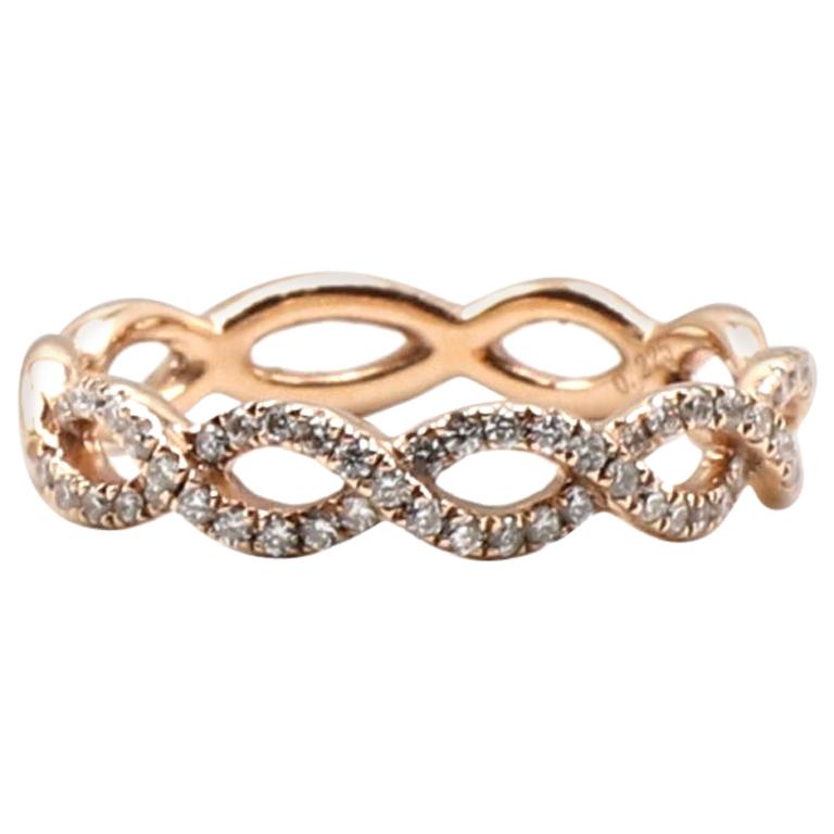 Rose Gold Twisted Natural Diamond Wedding Band Stackable Ring For Sale