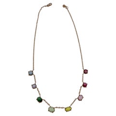 Rose Gold Varied Rainbow Tourmaline and Spinel Cabochon Chain Choker Necklace