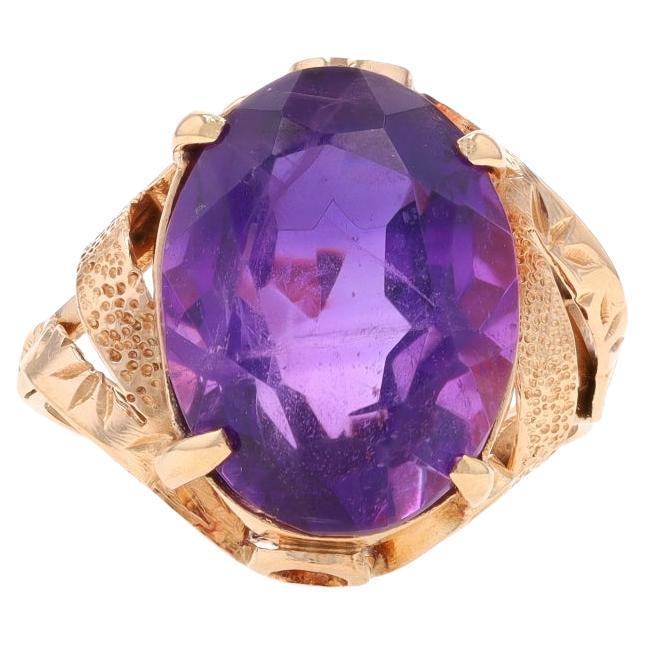 Rose Gold Vintage Amethyst Cocktail Solitaire Bypass Ring - 14k Oval 9.00ct