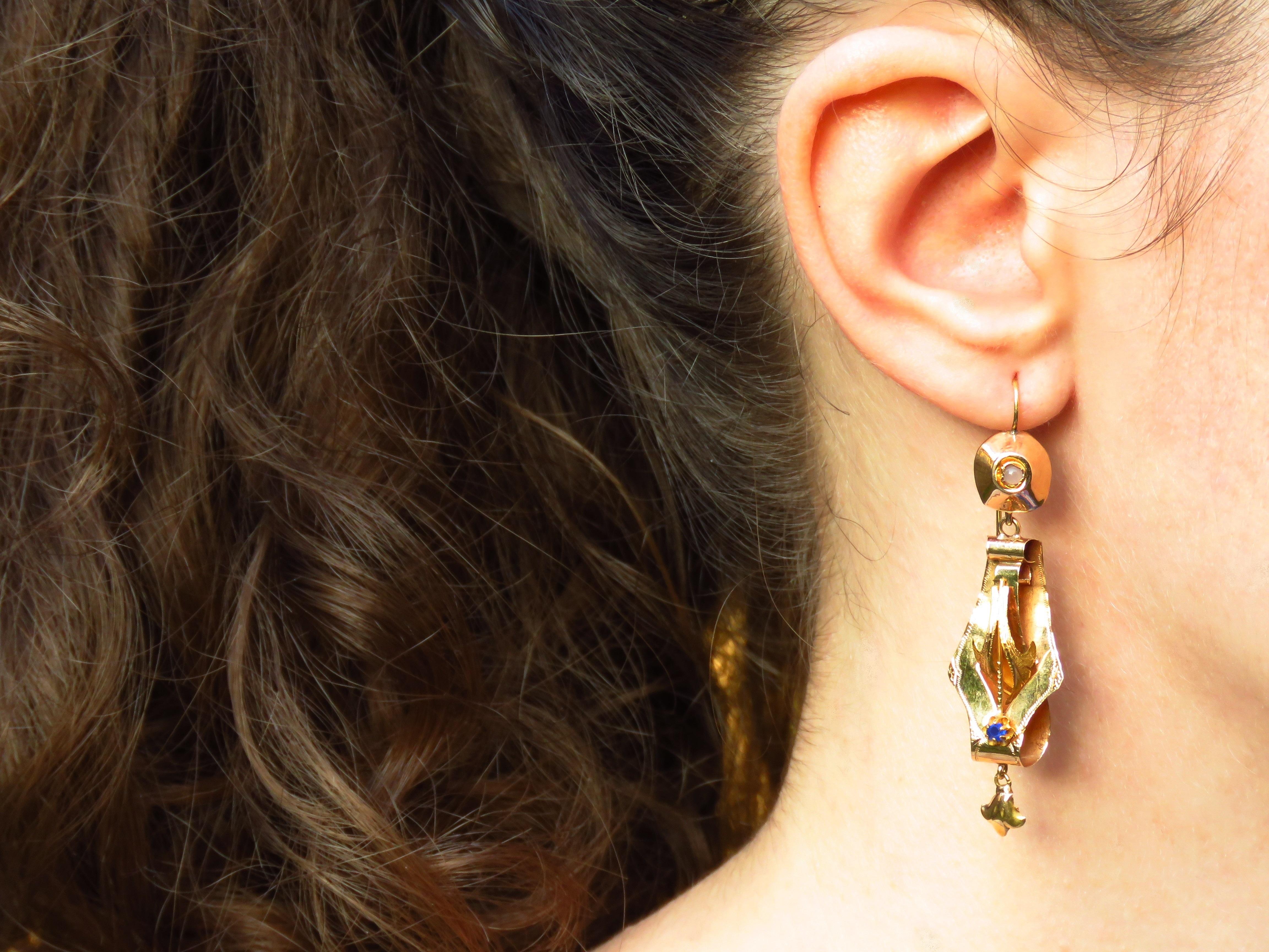 Women's Rose Gold Vintage Dangle Earrings  For Sale