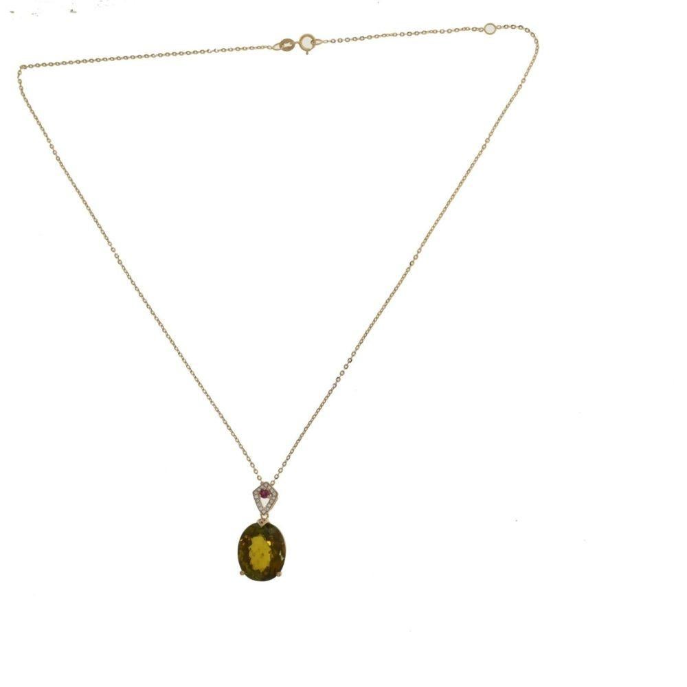 Collier pendentif en or rose 18 carats avec tourmaline certifiée GIA, diamants et rubis sertis Unisexe en vente