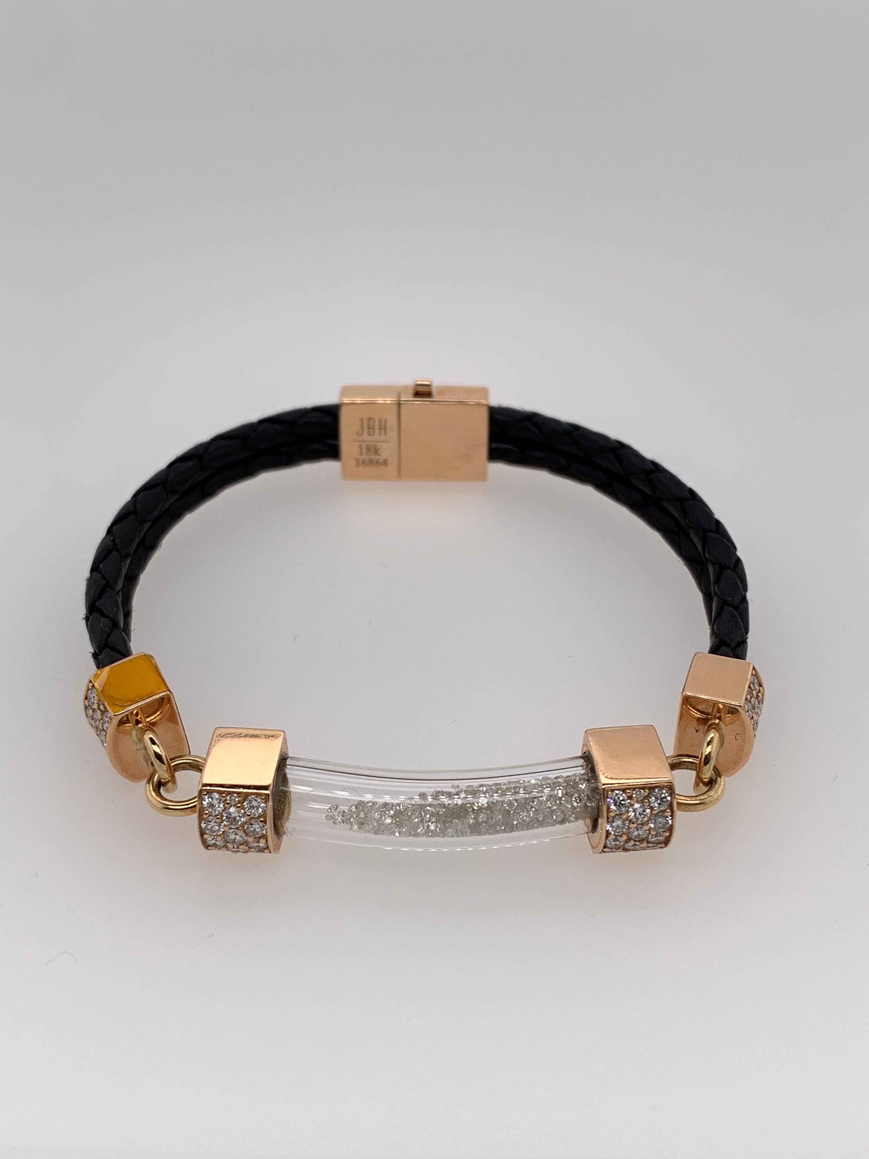 Rose Gold White Diamond Bracelet, Vial Bracelet In New Condition For Sale In Beverly Hills, CA