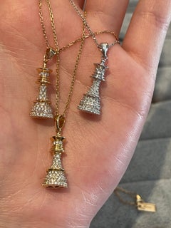 Rose Gold White Diamond Chess Queen Pendant Necklace