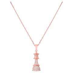 Rose Gold White Diamond Chess Queen Pendant Necklace