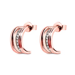 Rose Gold White Diamond Queen Hoop Earrings.