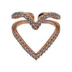 Rose or White Gold White Diamond Ring, Open Heart Ring