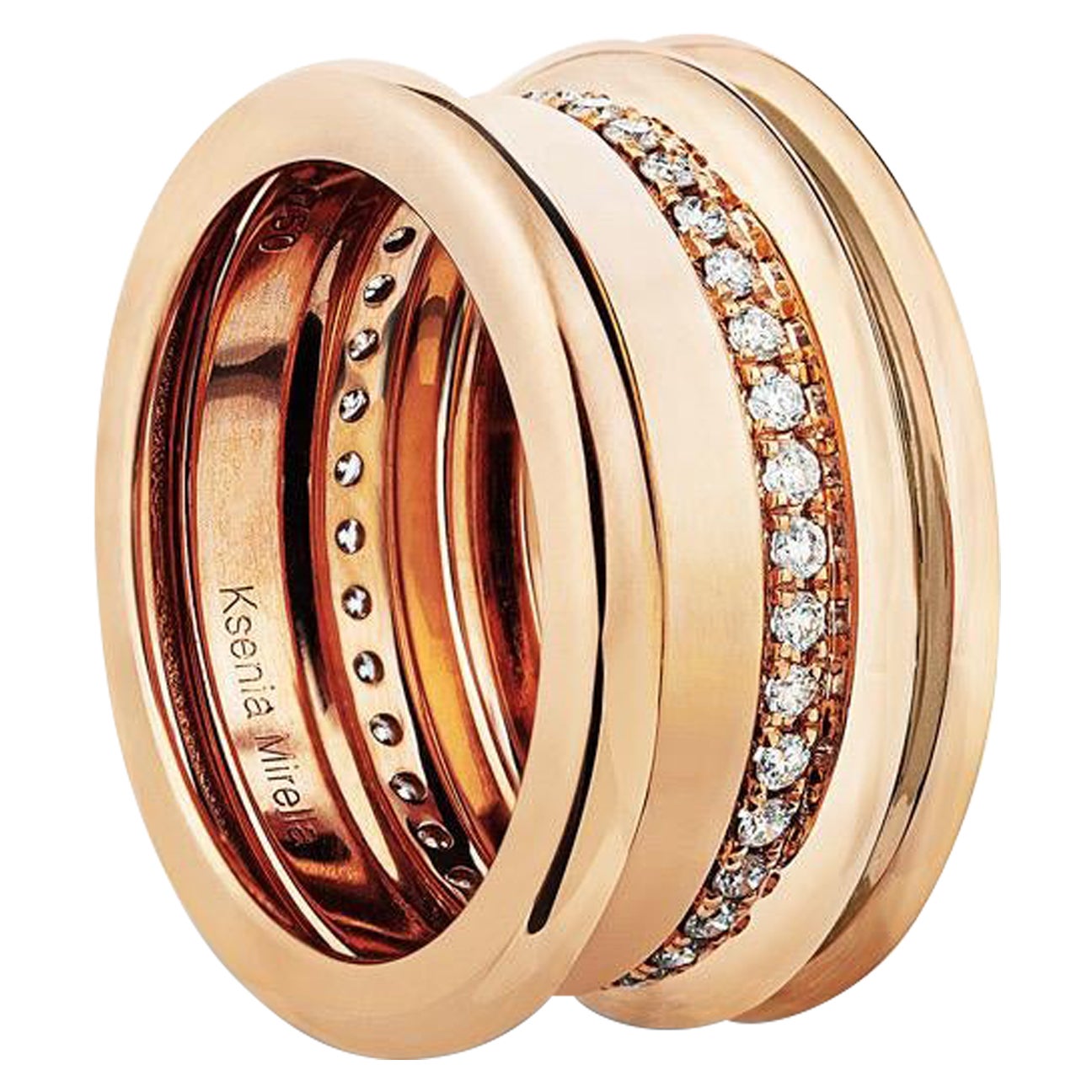 Anello a fascia larga in oro rosa e diamanti bianchi in vendita