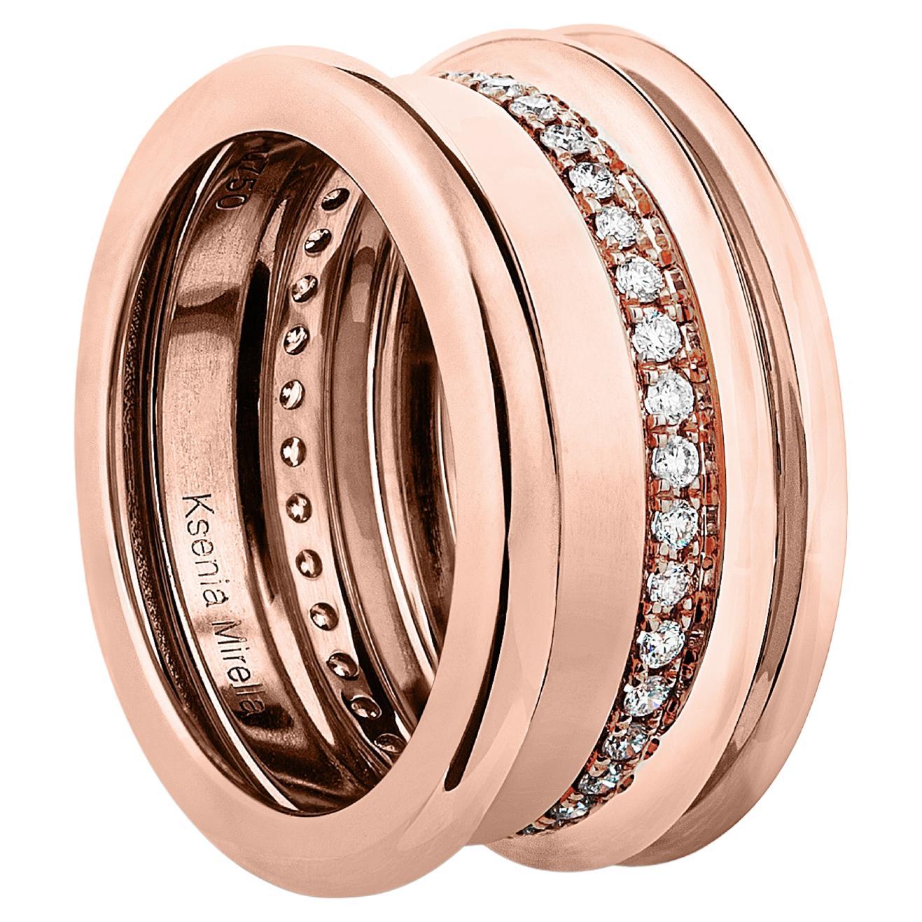 Bague à large bande en or rose et diamants blancs