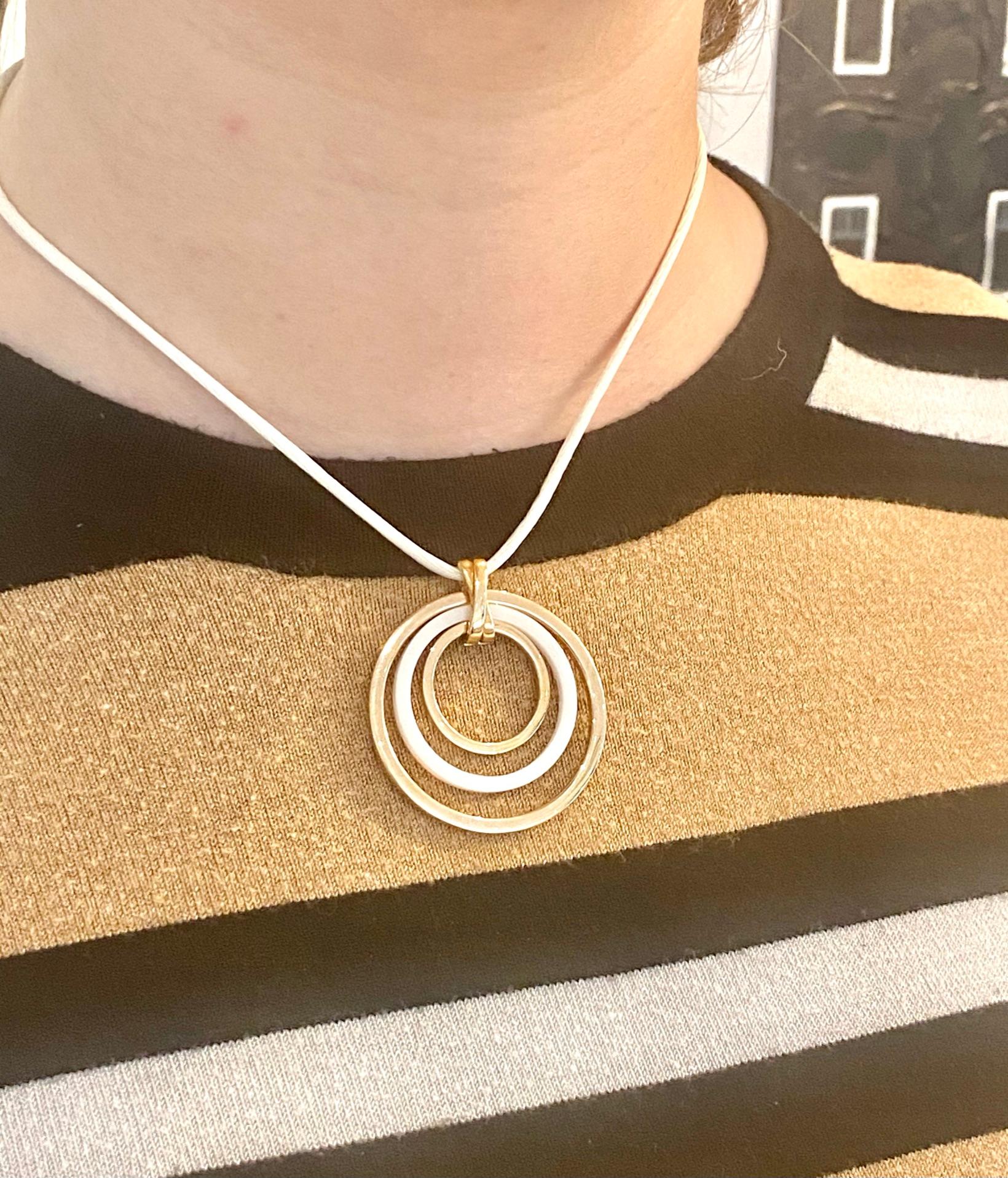 Rose Gold with White Ceramic Ring Pendant, White Silk Necklace with Gold Clasp For Sale 3