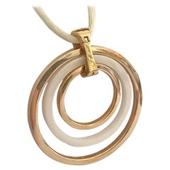 Rose Gold with White Ceramic Ring Pendant, White Silk Necklace with Gold Clasp