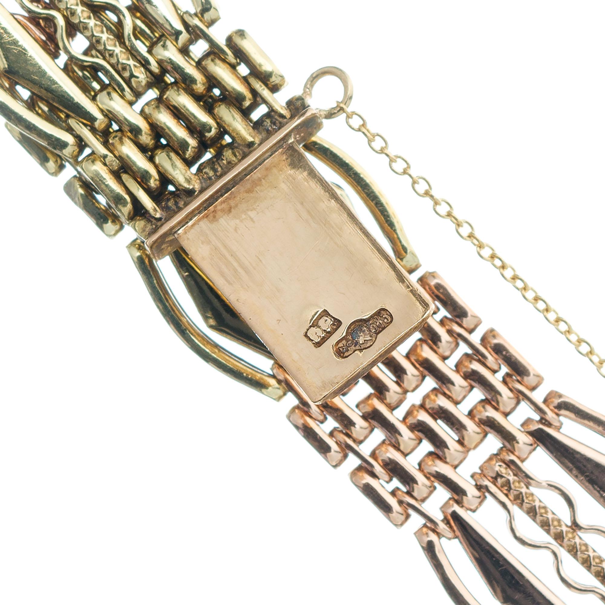 Rose Green Gold Gate Art Deco Link Bracelet In Good Condition For Sale In Stamford, CT