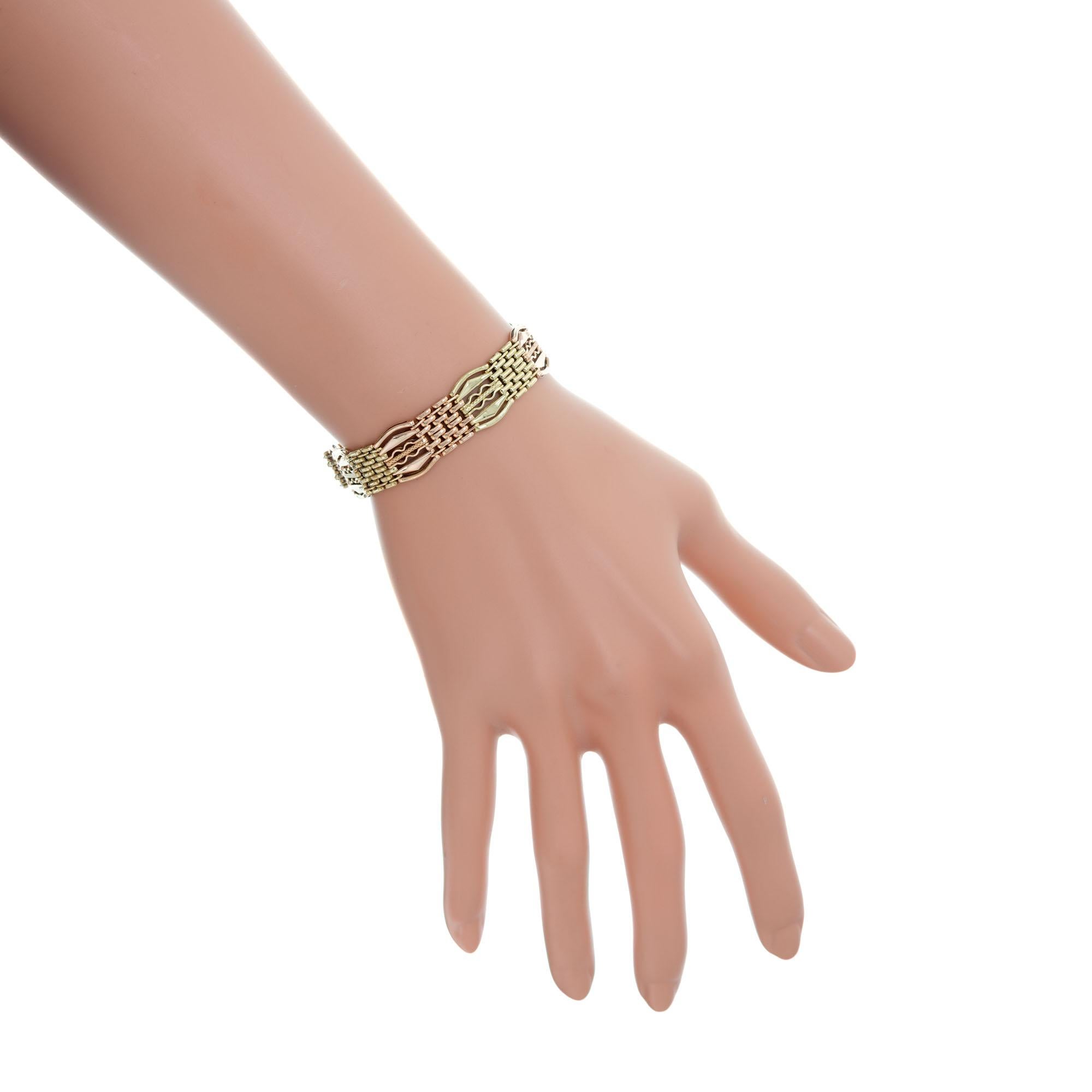 Women's Rose Green Gold Gate Art Deco Link Bracelet For Sale