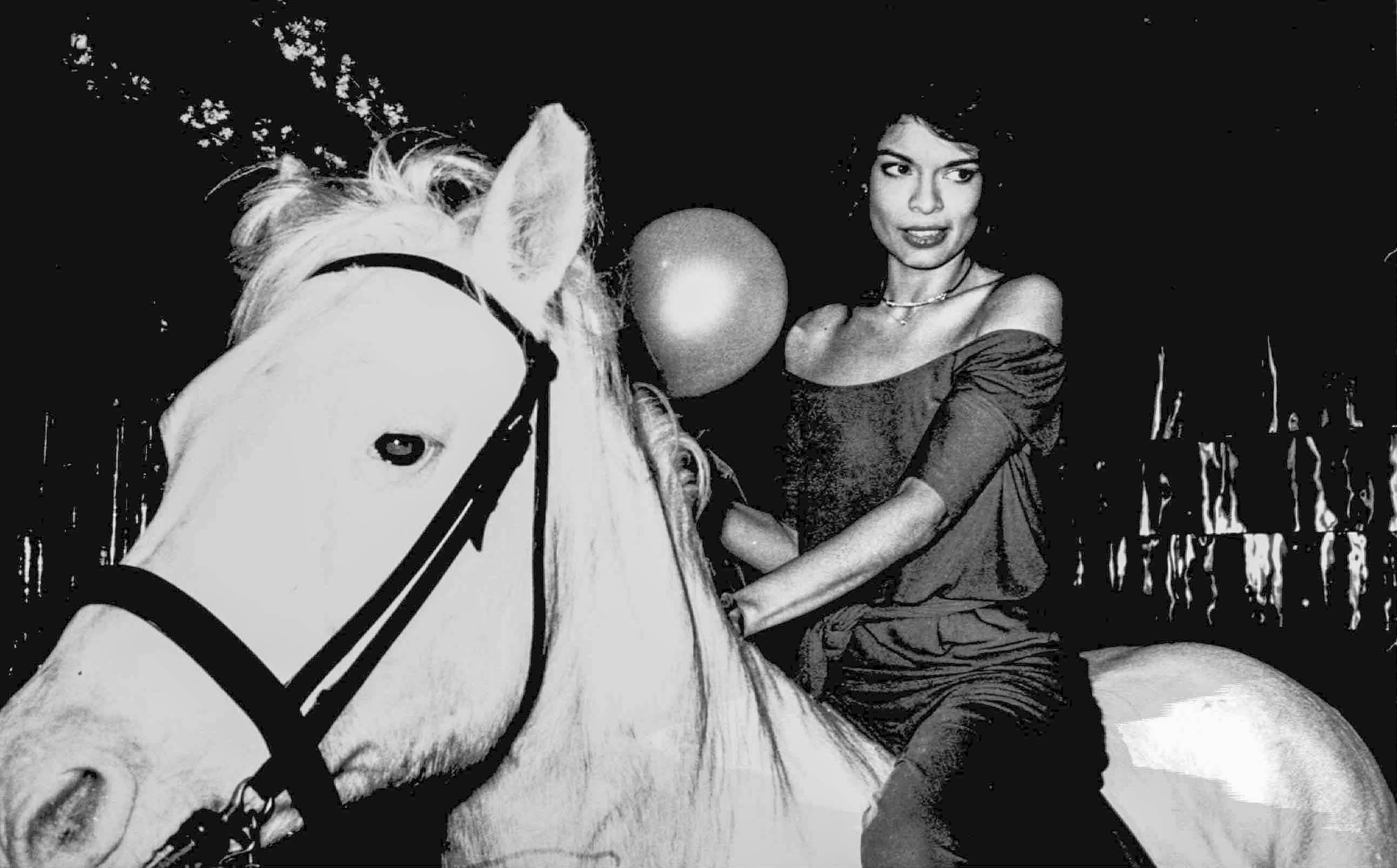 Rose Hartman Portrait Photograph - Bianca Jagger Riding a horse in Studio 54 Fine Art Print