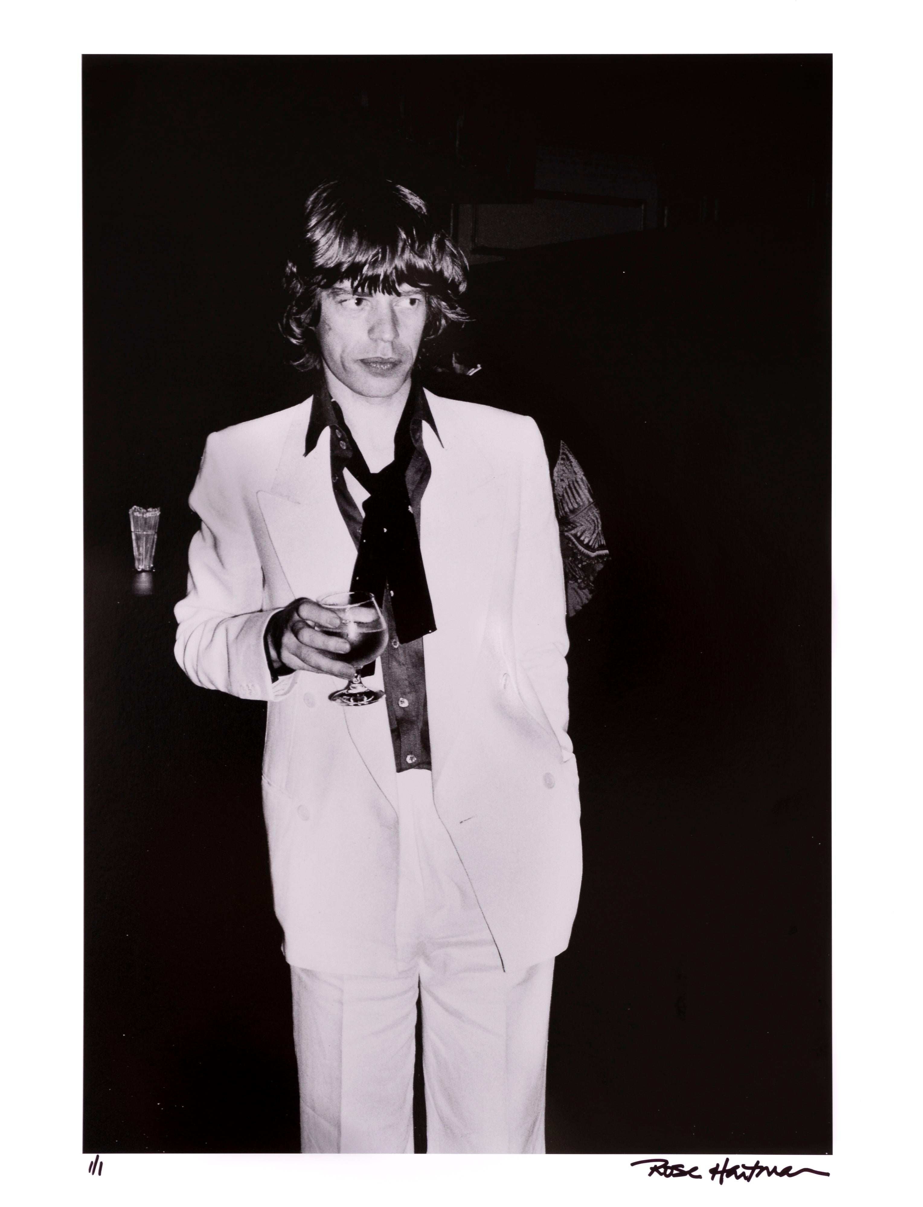 Rose Hartman Black and White Photograph - Mick Jagger Studio 54 - Vintage Print 1/1, Signed, black/white