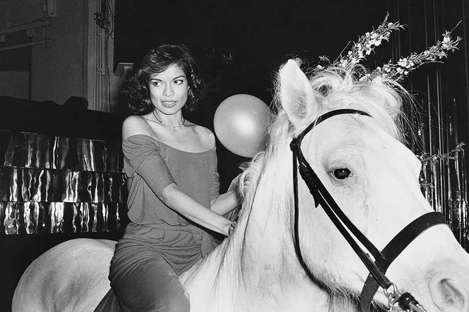 Rose Hartman Bianca Jagger Studio 54 30th Birthday Halston White Horse Jumpsuit