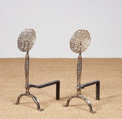 Rose Head Brass and Steel Andirons