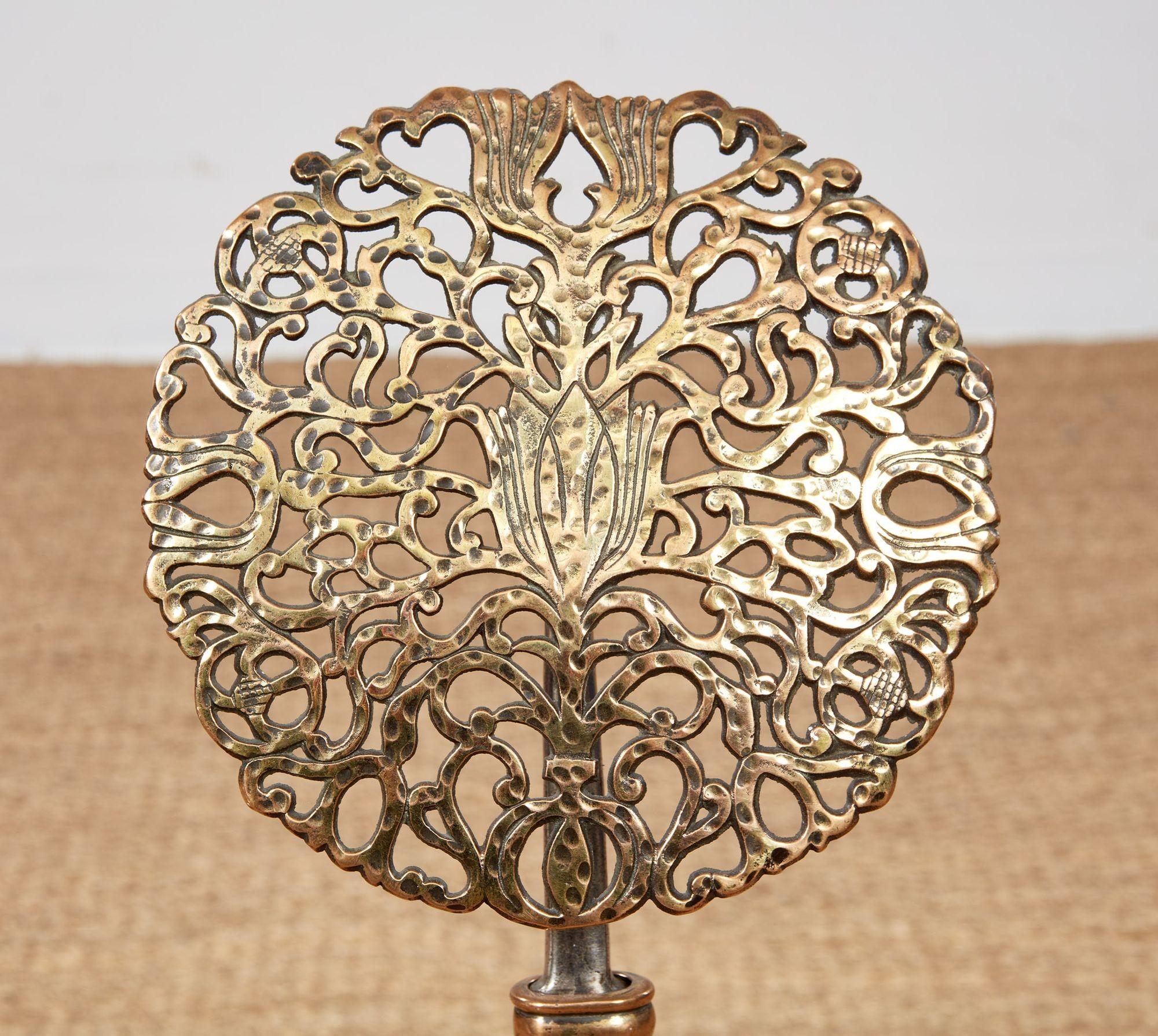 Rose Head Brass and Steel Andirons In Good Condition For Sale In Greenwich, CT